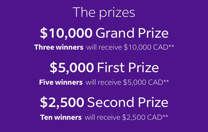 The prizes: $10,000 Grand Prize (3); $5,000 First Prize (5); $2,500 Second Prize (10)