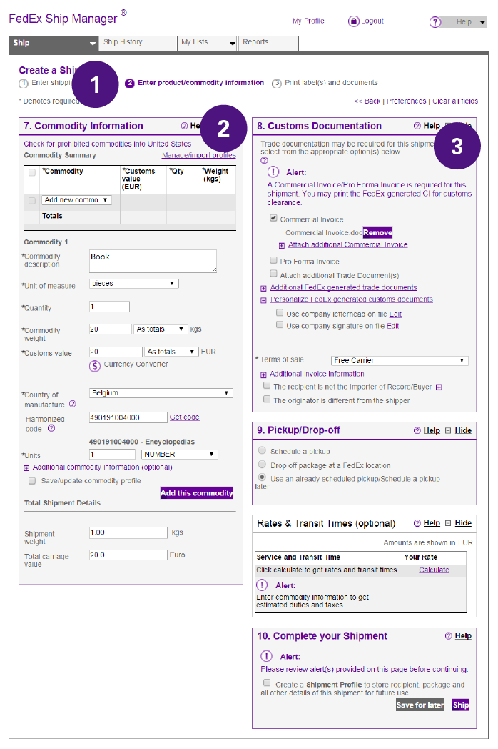 Documents de douane – étape 3