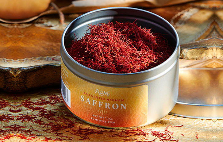 A photo of a canister of Rumi Spice saffron