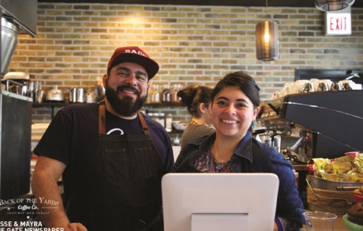 Back of the Yards A photo of founders Jesse Iñiguez and Mayra Hernandez in their Back of the Yards Coffee Co. shop