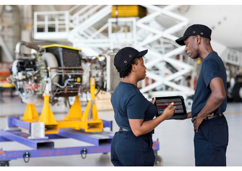 Aerospace tools working on airplane