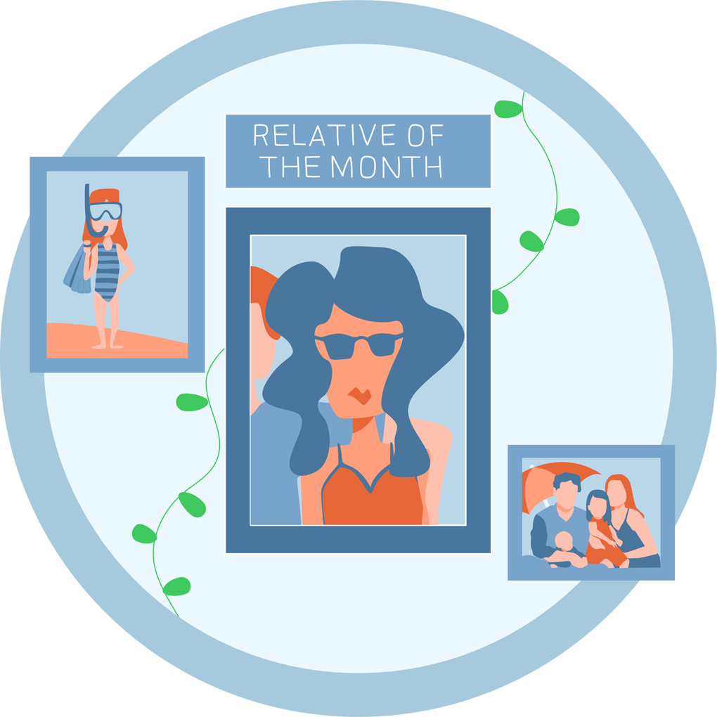 Making it work podcast episode 3 round illustration icon: relative of the month illustration