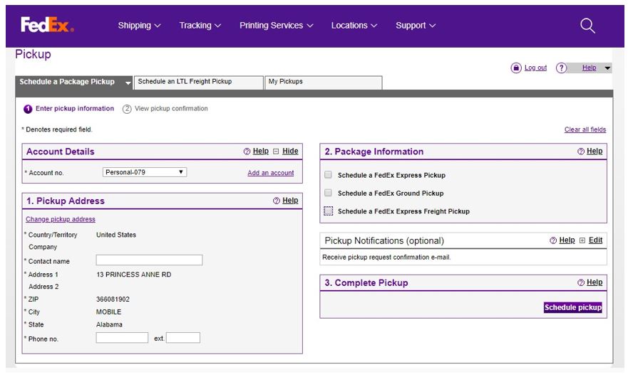 arrange for fedex pickup at home