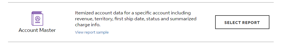 Account master report to view itemized account data including revenue, summarized charge info. and more