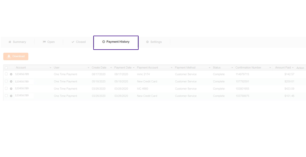 payment history screen screenshot