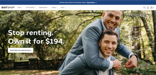 screenshot of SuitShop home page