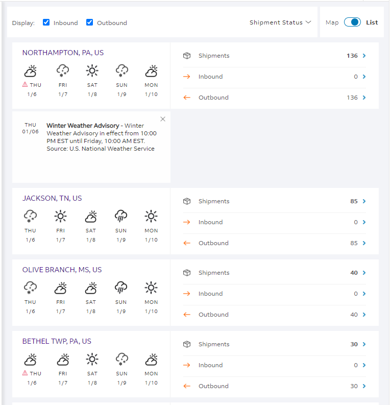 weather alerts list view