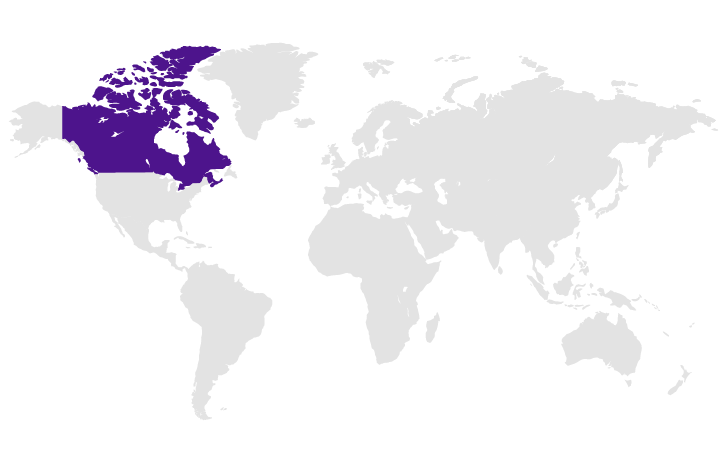 Hartă pe care este evidențiată Canada